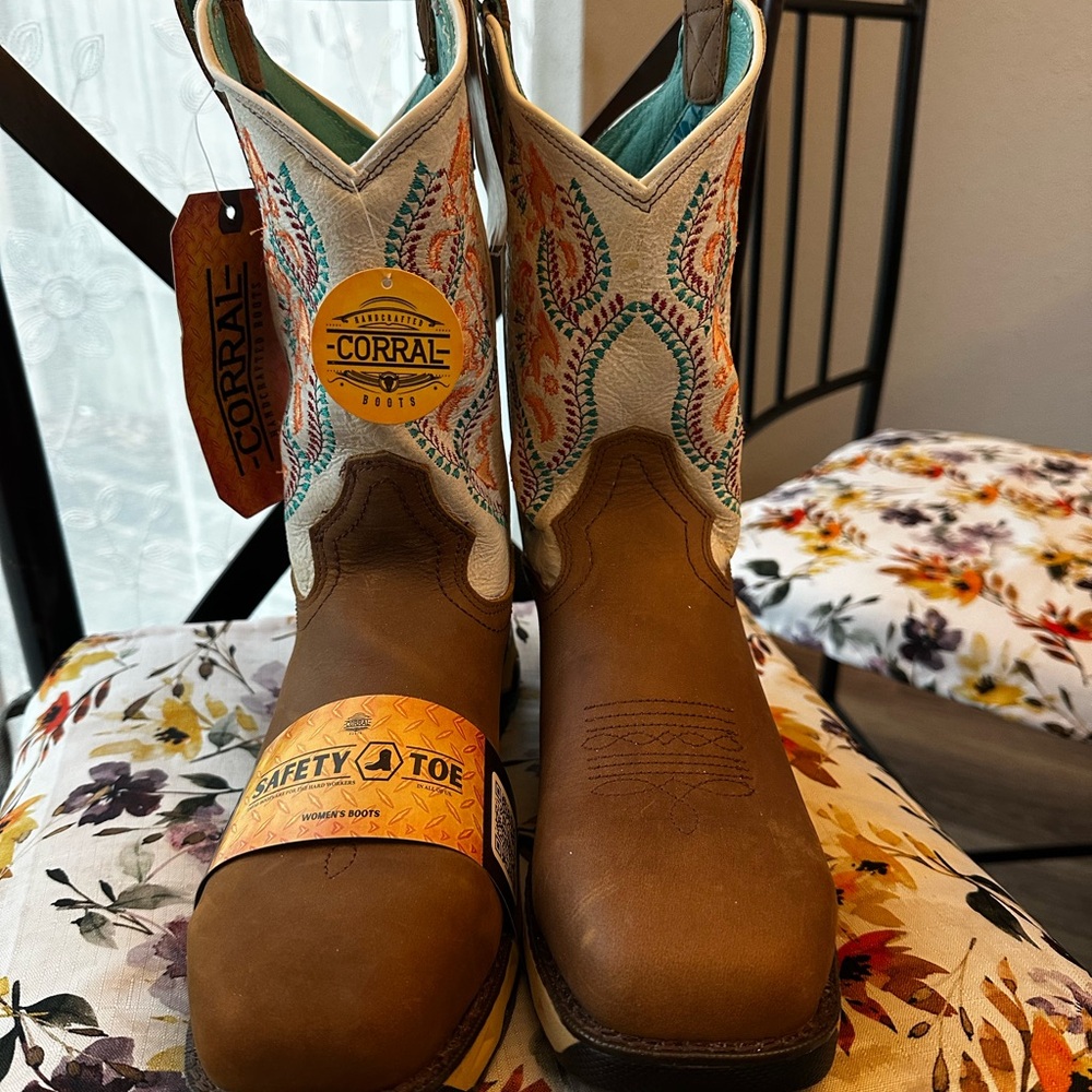 Corral Tan and White Safety Toe Boots